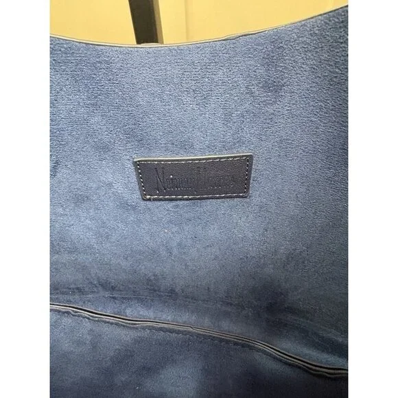 Neiman Marcus Tote Bag Shoulder Purser Blue Faux Leather Handbag Women’s - Picture 5 of 8